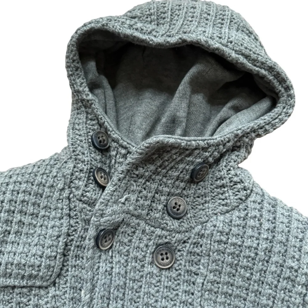 Zara Gray Chunky Knit Jacket Hooded Cardigan Sweater Button Up Boy Size 5-6